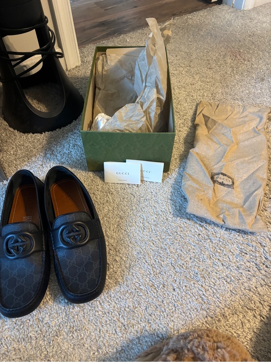 Gucci Other - Gucci Black GG Canvas & Leather Slip-On Loafers with Interlocking G